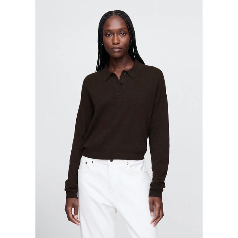 Gap Womens Black‎ Long Sleeve Polo Sweater Cropped Knit Pullover Small